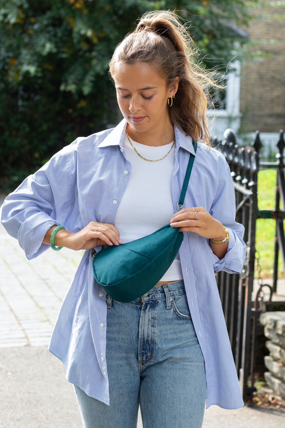 Textured Nylon Baglett - Dark teal