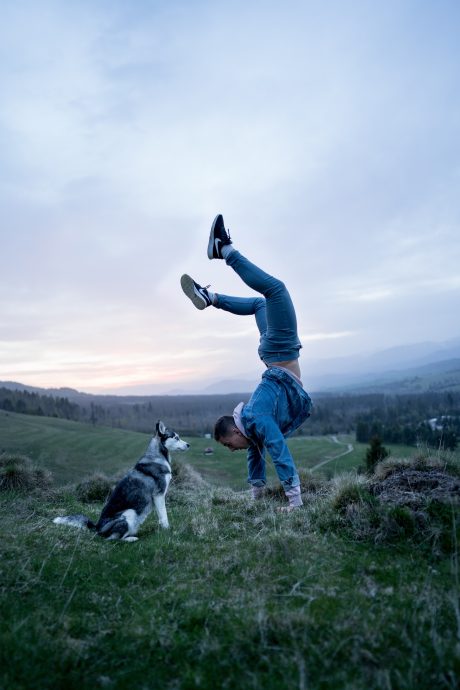 handstand with dog